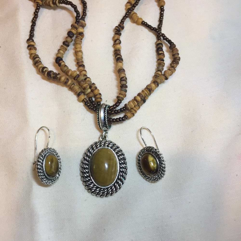 Brown Beaded Necklace and Earring Set